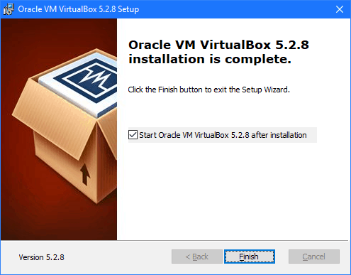 A VirtualBox telepítés vége